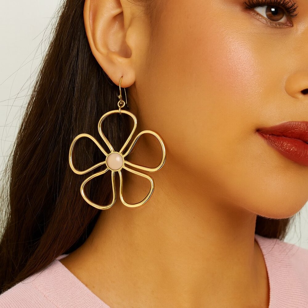 Isaac Mizrahi New York Gold-Tone Flower Earrings with Pink Center – 2.25”